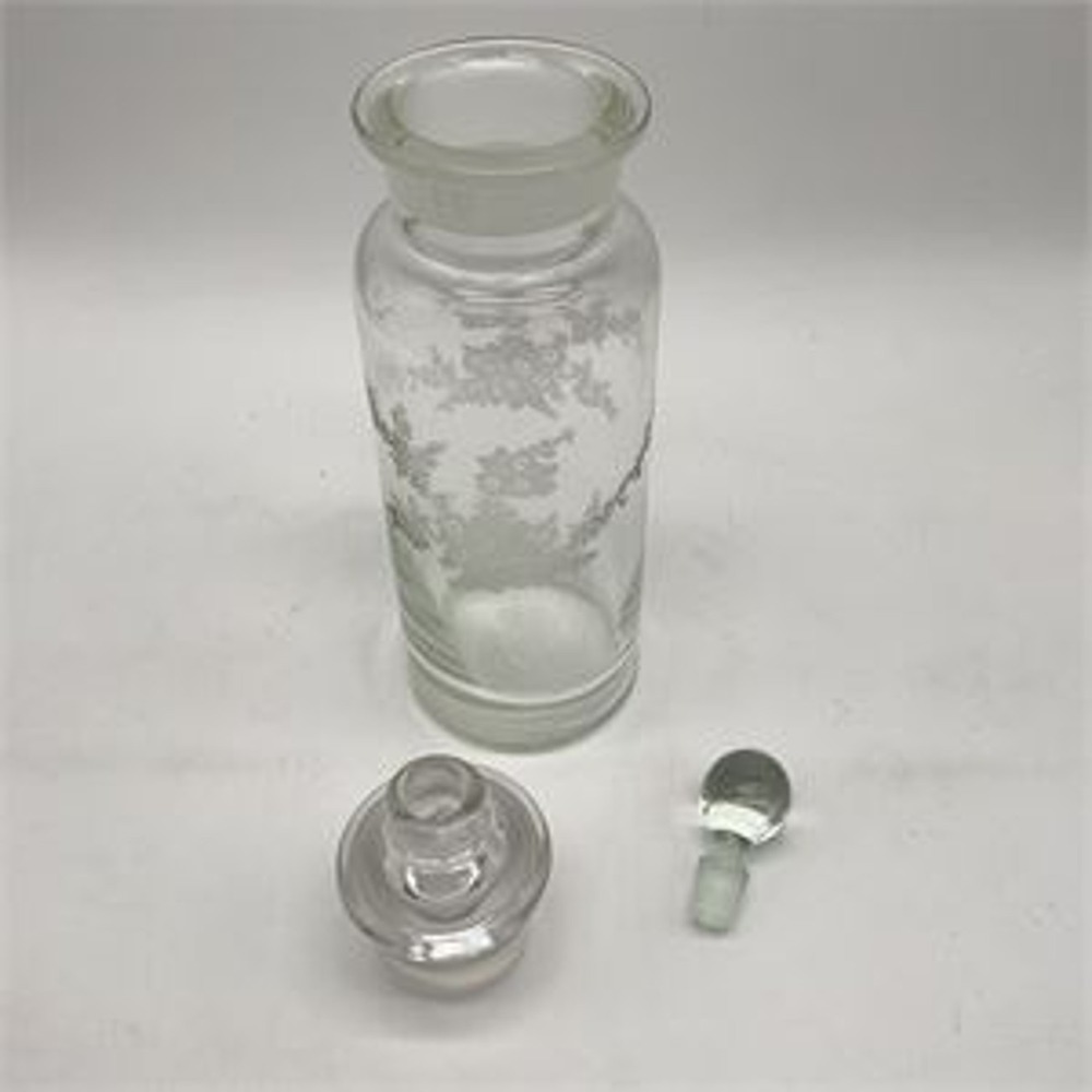 Vintage Heisey Etched Glass Cocktail Shaker Art Deco Clear Barware USA Made